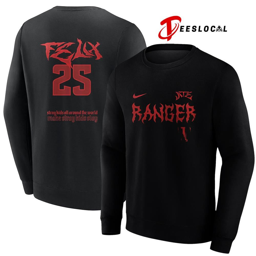 Texas Rangers x Stray Kids Felix all around the world Dominate world tour name and number shirt