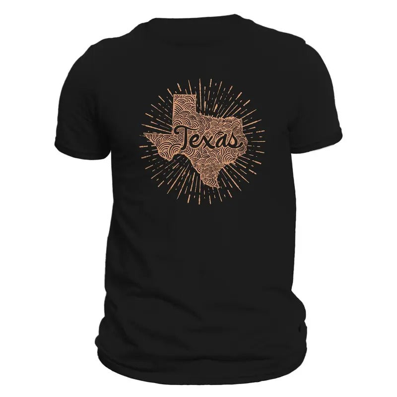 Texas State Men's T-Shirt Casual Crewneck Cotton Classic Design with Text and Map Print Hoodie, Sweatshirt