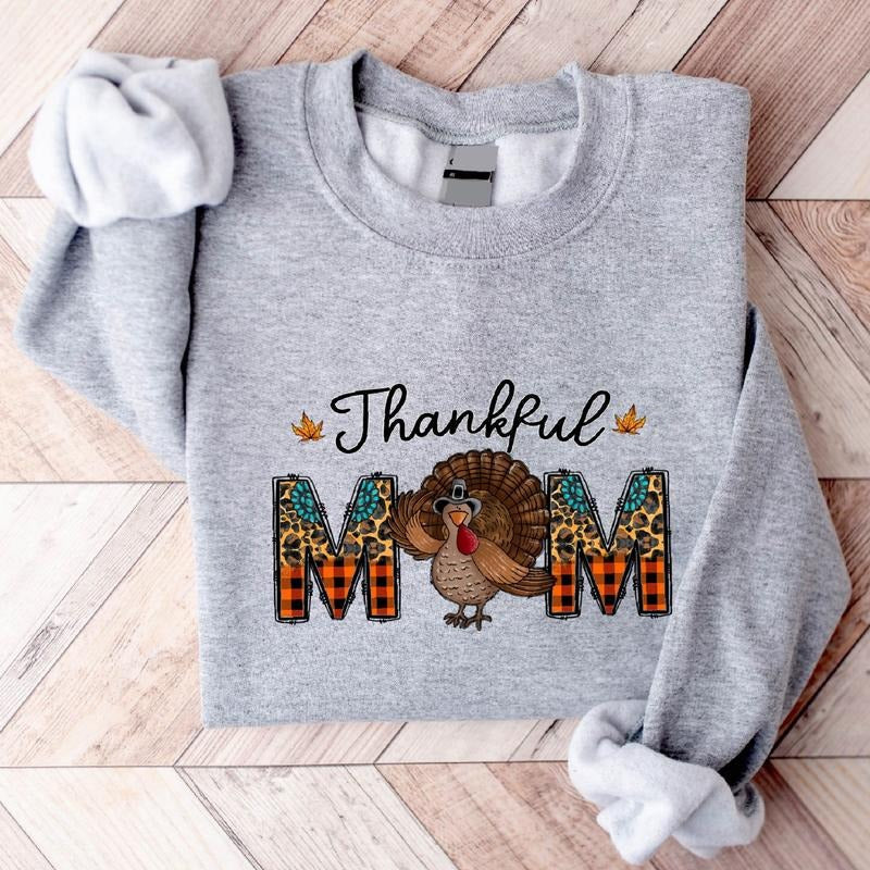 Thankful Mom Sweatshirt, Thanksgiving Hoodie, Mother Fall Gift Sweater, Funny Turkey Gift Sweater For Mama, Pumpkin...