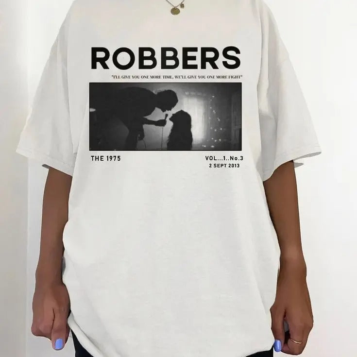 The 1975 Band Shirt, Robbers Album Newspaper Graphic Fan Tee Hoodie, Sweatshirt | RetroVerseTees.com