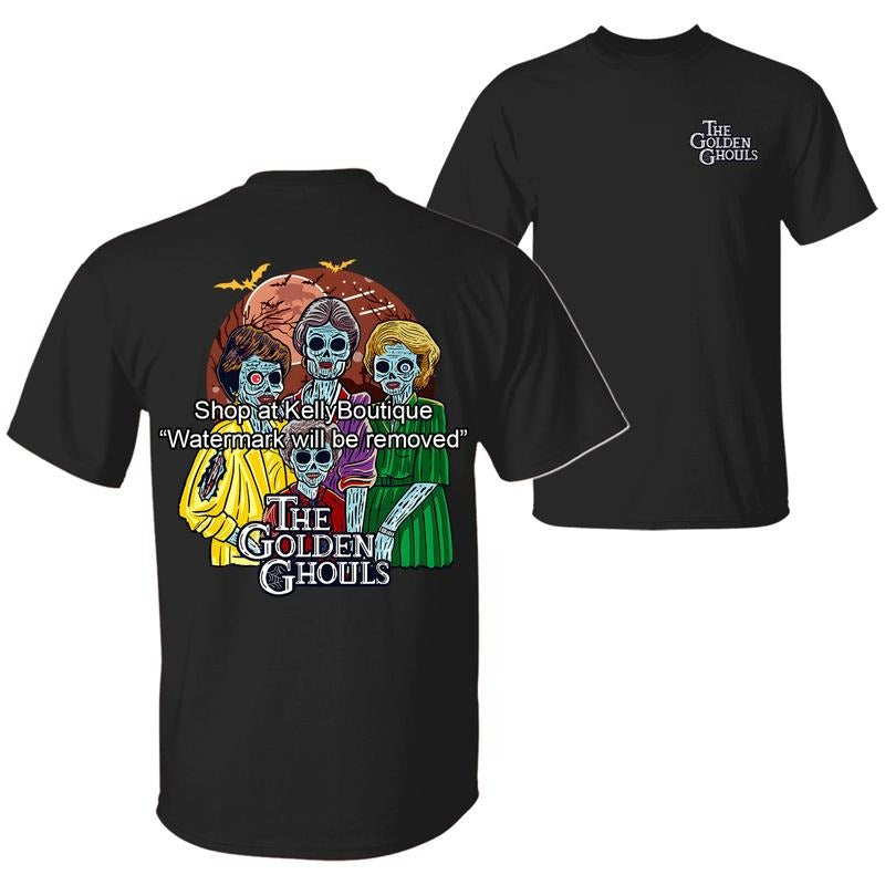 The Golden Ghouls Halloween T-Shirt, Trendy Halloween Spooky Season 2 Sided Graphic Design Unisex Cotton T-shirt for Men...