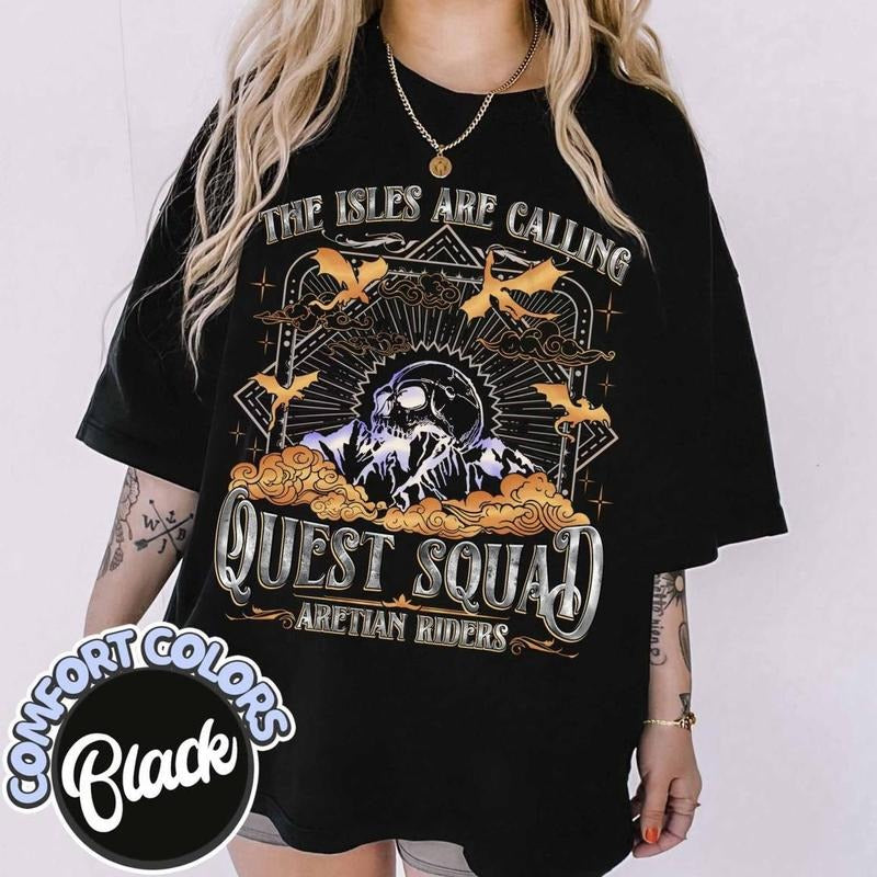 The Isles Are Calling Quest Squad Aretian Riders Shirt, Onyx Storm Shirt, Fourth Wing, Bookish Shirt, Romantasy Fan Ridoc...