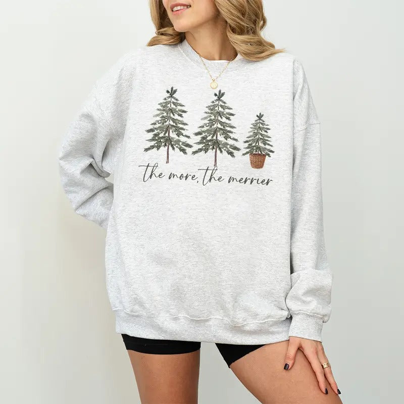 The More The Merrier Sweatshirt, Christmas Pregnancy Announcement Sweatshirt,Pregnancy Announcement Shirt, Holiday...