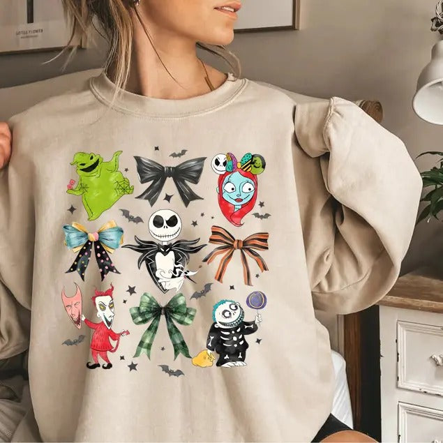 The Nightmare Before Christmas Sweatshirt, Coquette Bows Sweatshirt, Jack and Sally Halloween Shirt, Jack Skellington...