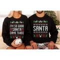The Original Unisex Funny Couples Matching Ugly Christmas Sweater, Santa Twice, Christmas Pajamas, Sold Seperate...