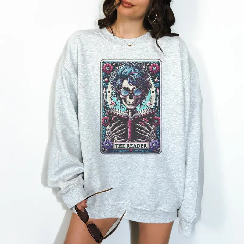 The Reader Tarot- Unisex Crewneck Sweatshirt - Print is Sublimation, Christmas Crewneck, Gift Idea, Relaxed Fit, Casual...