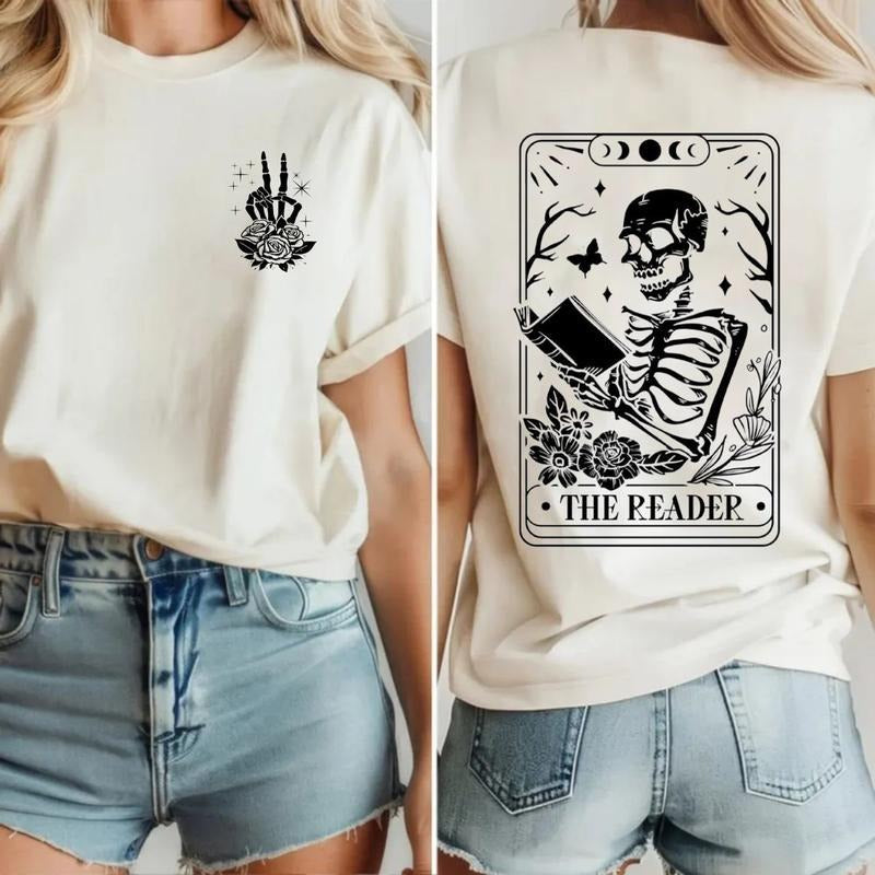 The Reader Tarot Card Double Sided Sweatshirt, Skeleton Reading Shirt, Book Lover Gift For Women, Book Lover, Bookworm...