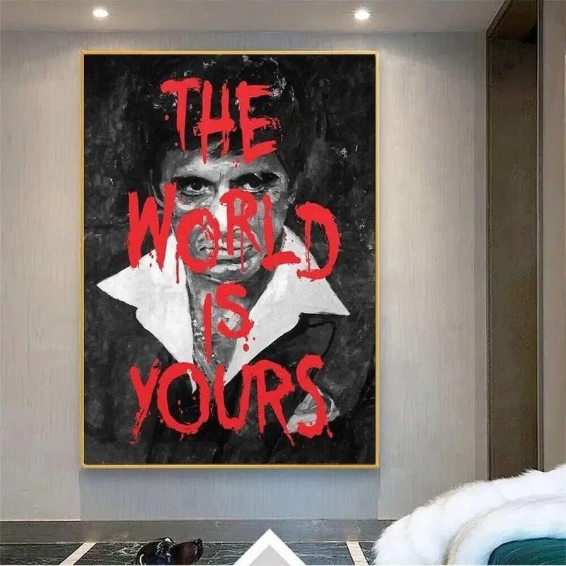 The World is Yours - Scarface Movie Poster Canvas Print - A Iconic and Stylish Wall Decor for Living Room T-Shirts,...
