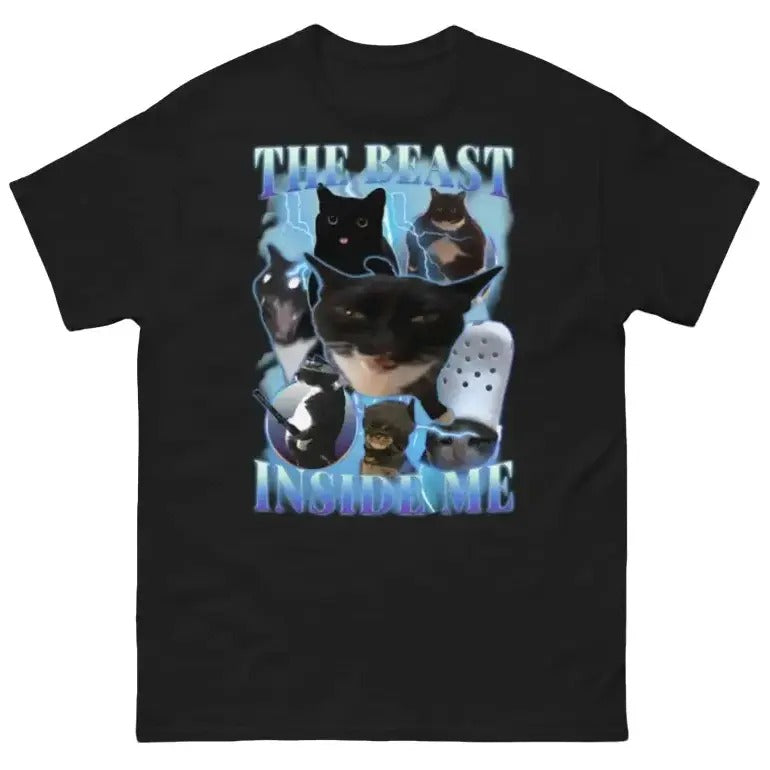 The beast inside me 90s Vintage Funny Cat meme Tee Shirt Classic Cotton Unisex Top Hoodie, Sweatshirt | RetroVerseTees.com