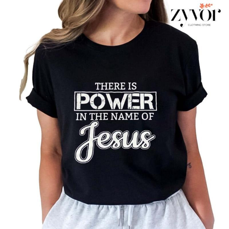 There is Power In the Name of Jesus T-Shirt Casual Style Crew Neck Short Sleeve T-Shirt Tops Trendy for Unisex Hoodie,...