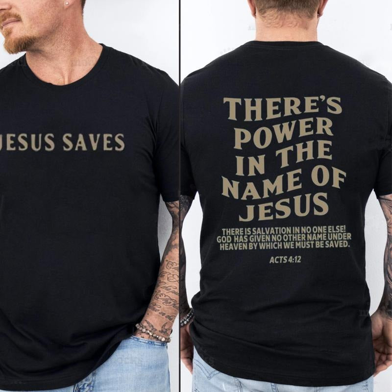 There's Power In The Name of Jesus Tee Cotton Casual Street Style Crew Neck Short Sleeve T-Shirt Top for Unisex Hoodie,...