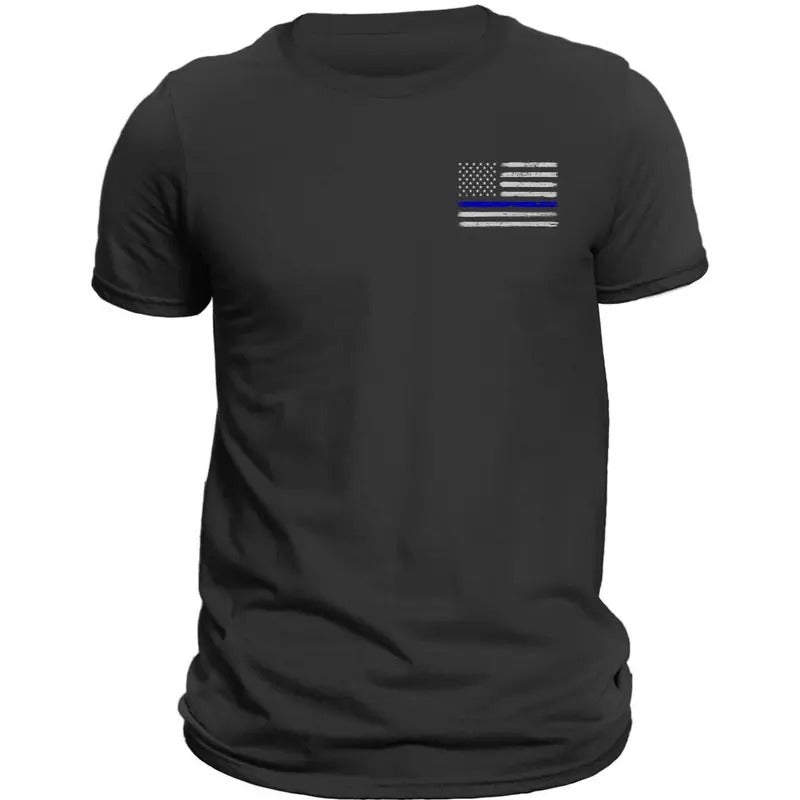 Thin Blue Line Flag Police Front Heart Side Print T-Shirt Hoodie, Sweatshirt | RetroVerseTees.com