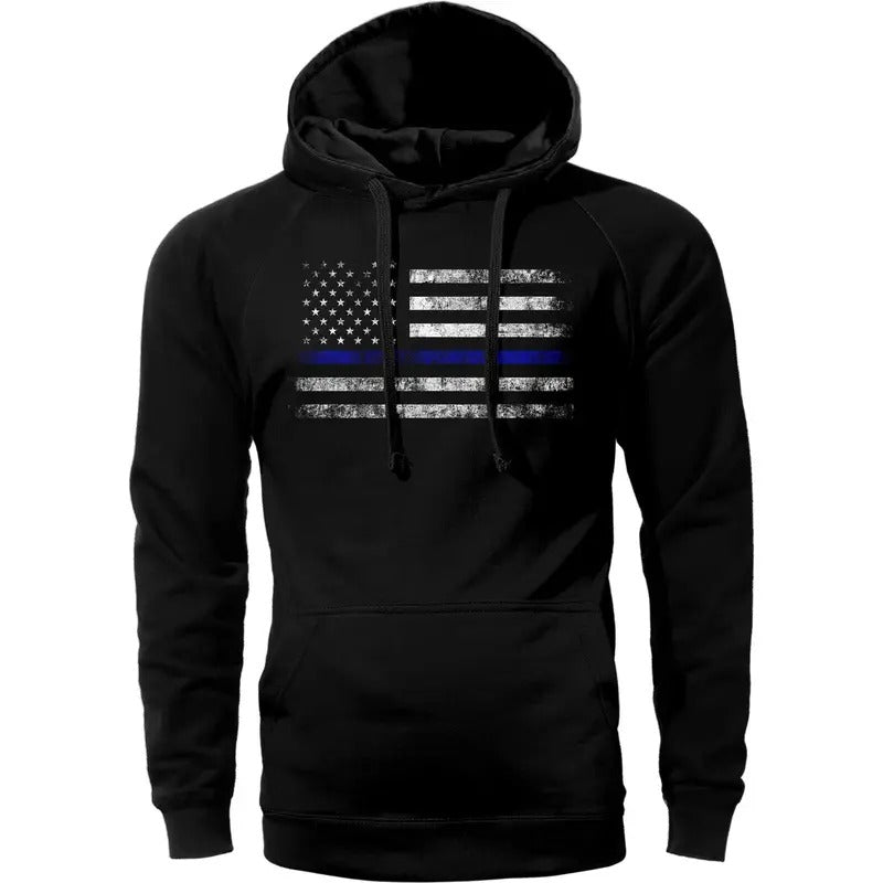 Thin Blue Line Flag Police Lives Hoodie Sweatshirt Cotton Fabric T-Shirts | RetroVerseTees.com