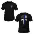 Thin Blue Line Flag Skull Police Front & Back Print T-Shirt Hoodie, Sweatshirt | RetroVerseTees.com