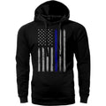 Thin Blue Line Vertical Brushed Flag Front Print Police Hoodie Sweatshirt Cotton Fabric T-Shirts | RetroVerseTees.com