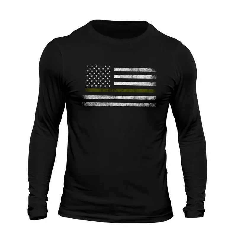 Thin Green Line Flag USA Army  Long Sleeve Men's T-Shirt Hoodie, Sweatshirt | RetroVerseTees.com
