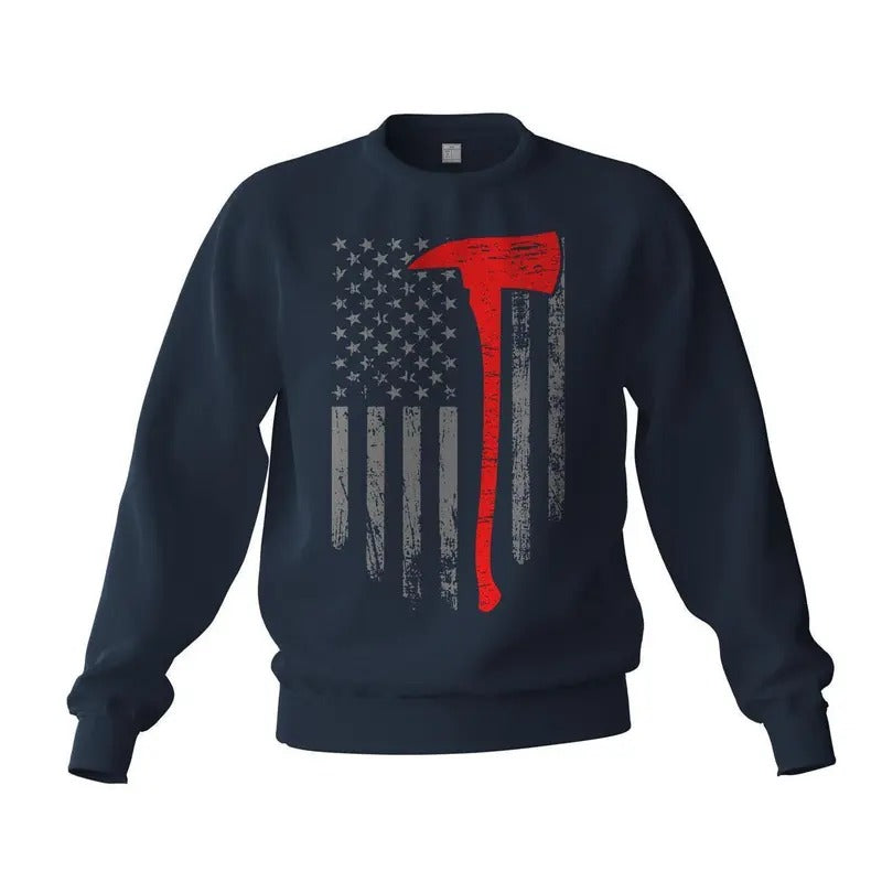 Thin Red Line Flag Axe Fireman Firefighter Support Sweatshirt Classic Cotton T-Shirts, Hoodie | RetroVerseTees.com