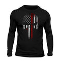 Thin Red Line Flag Skull USA Firefighter Long Sleeve Men's T-Shirt Casual Classic Hoodie, Sweatshirt | RetroVerseTees.com