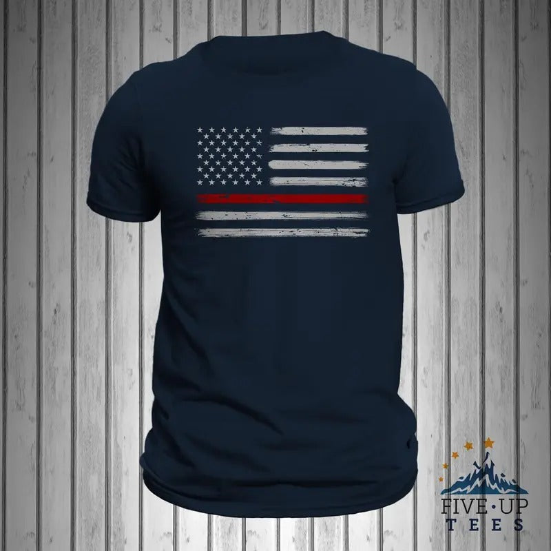 Thin Red Line Flag USA Firefighter Brushed Flag Men's T-Shirt Hoodie, Sweatshirt | RetroVerseTees.com