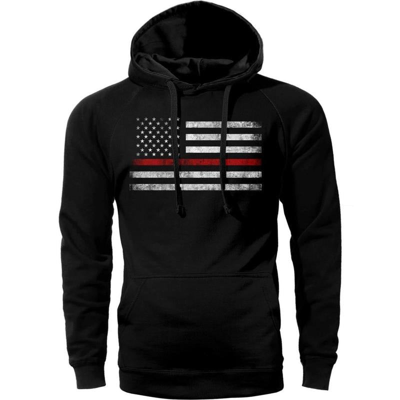 Thin Red Line Flag USA Firefighter Hoodie Sweatshirt Cotton Fabric T-Shirts | RetroVerseTees.com