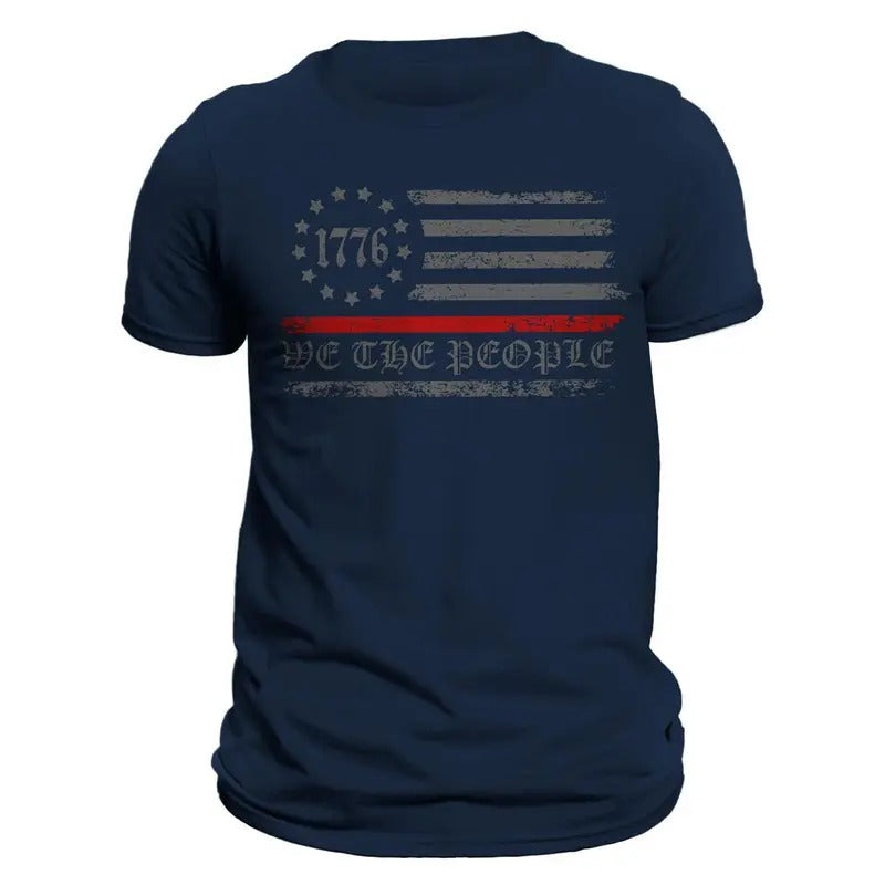 Thin Red Line Flag We The People 1776 Firefighter Men's T-Shirt Hoodie, Sweatshirt | RetroVerseTees.com