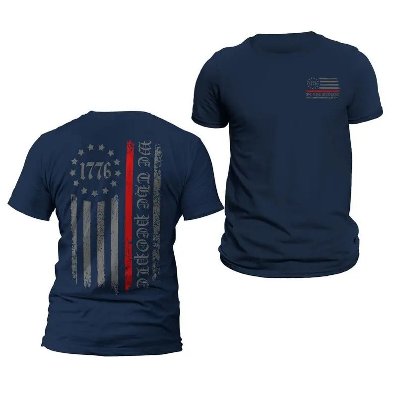 Thin Red Line Flag We The People 1776 Two Side Print Firefighter Men's T-Shirt Hoodie, Sweatshirt | RetroVerseTees.com