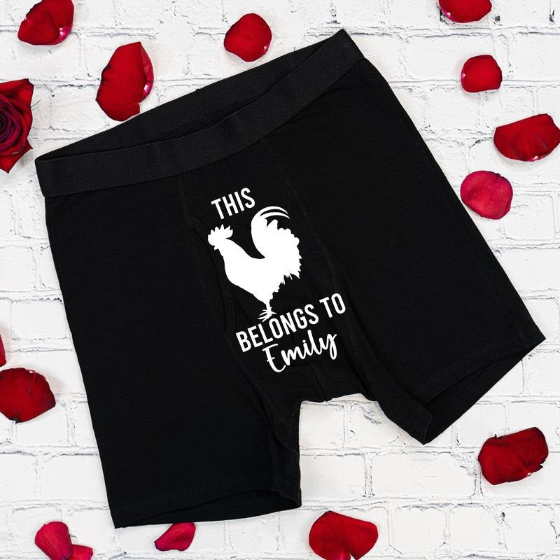 This Cockerel Belongs To Customer Name Boxer, Personalized Men's Underwear, Boyfriend Valentine Gift Boxer, Anniversary...
