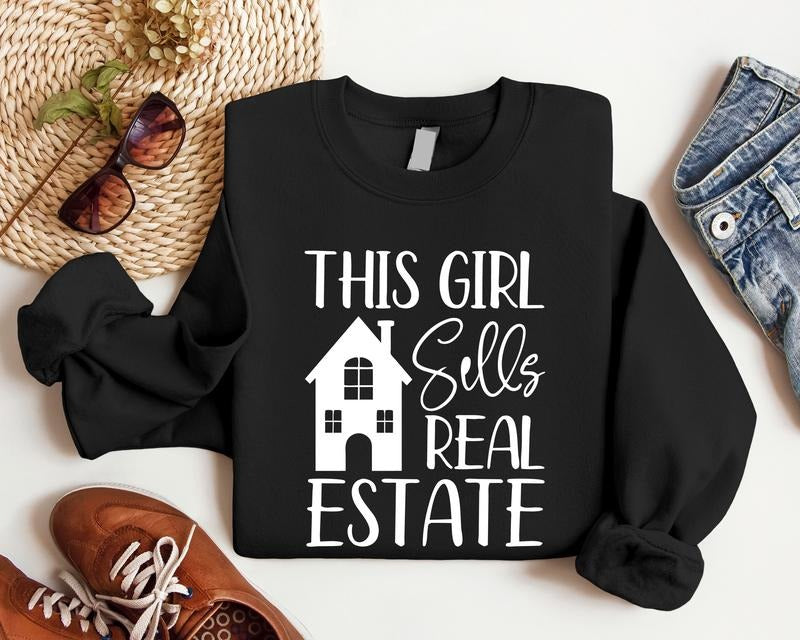 This Girl Sells Real Estate Sweatshirt, Real Estate Agent Hoodie, Realtor Girl Gift Sweater, House Dealer Sweatshirt,...