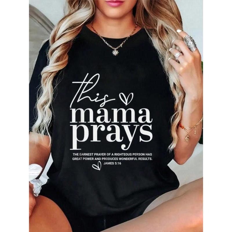 This Mama Prays Cute Jesus Scripture Bible Christian Women Lightsaber brand-Shirt Summer Outfits For Women Lightsaber...