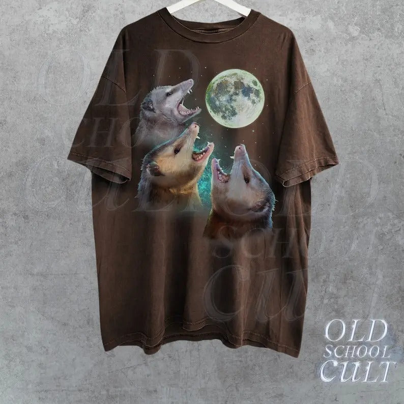 Three Possums Howling at Moon Vinatge Shirt, Retro Opossum Lover Tshirt, Funny Possum Tee, Distressed Cotton Unisex Tee,...