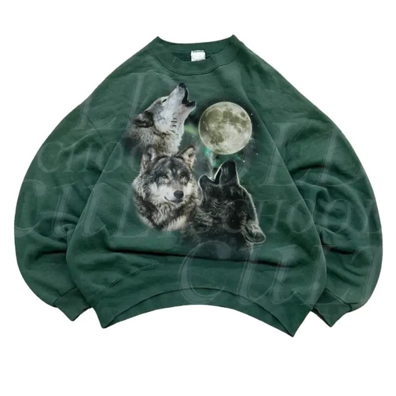 Three Wolves Howling Vintage Sweatshirt, Retro Wolf Sweater, Cute Wolf Sweater, Nature Hoodie Gifts, Cozy Warm Unisex...