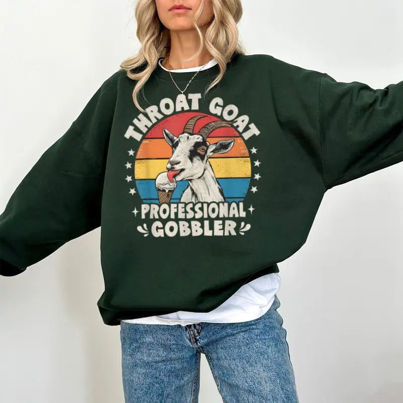 Throat Goat Professional Gobbler Funny Sweatshirt Casual Street Style Fleece Fabric Crewneck Pullover Sweatshirt Tops...