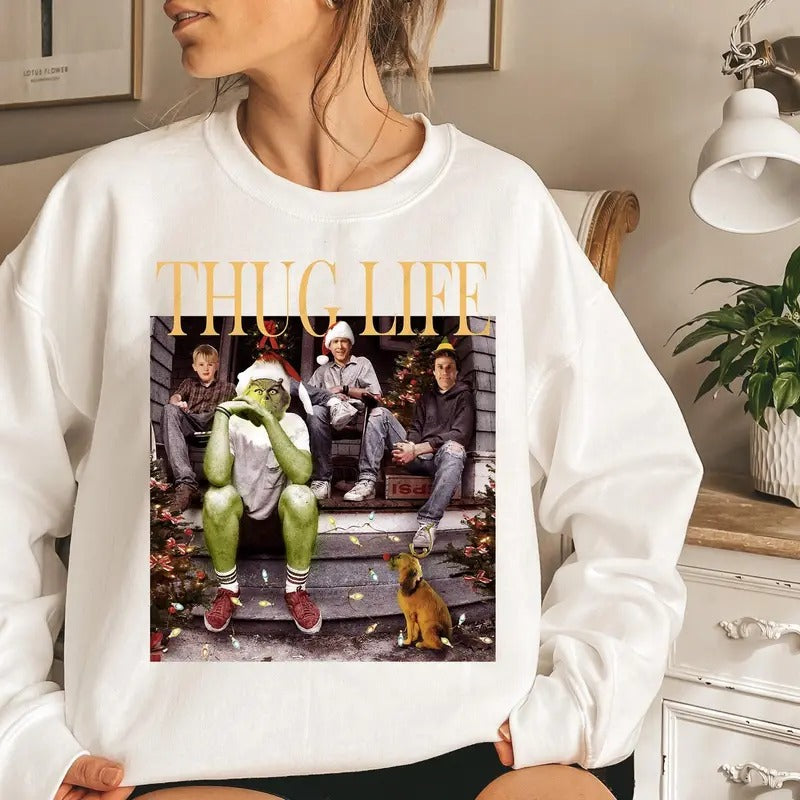 Thug Life Christmas Funny Movie Characters Sweatshirt, Christmas movie sweater, holiday crewneck Christmas friends...