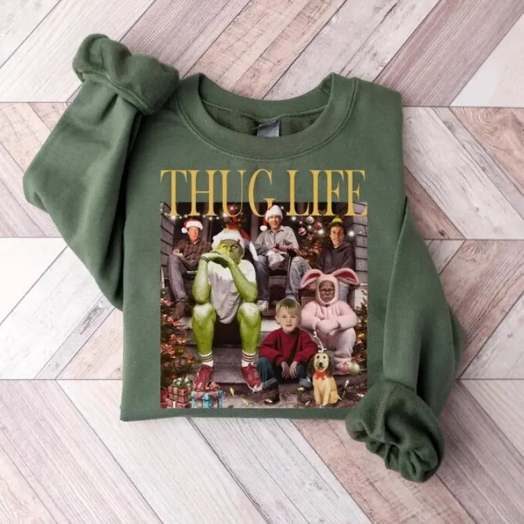 Thug Life Christmas Shirt Christmas, Christmas Movie Shirt Friends Graphic Tee, Sweatshirt,Hoodie Gift For Women Top...