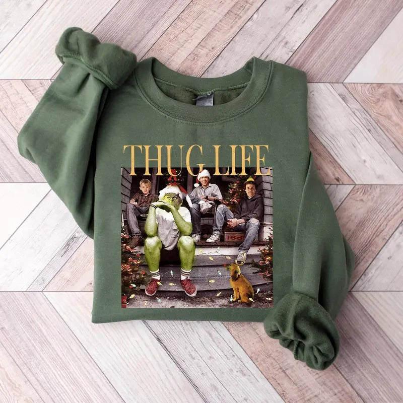 Thug Life Christmas Shirt, Christmas sweatshirt, Christmas movie sweater, holiday crewneck Christmas friends shirt, Xmas...