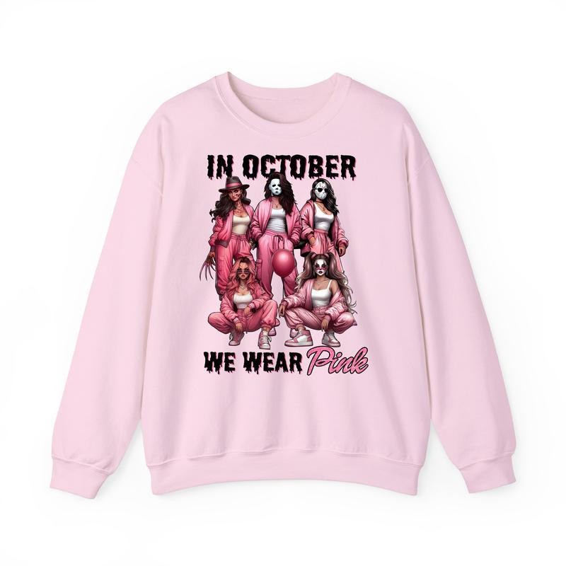 Thug Life Horror Movie Characters T-Shirt, In October We Wear Pink Horror Shirt, Halloween Girls Horror Shirt, Funny...