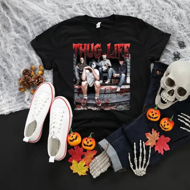 Thug Life Horror Movie Shirt, Halloween Scary Movies Shirt, Funny Horror Killers Shirt, Michael Myers Jason Voorhees...