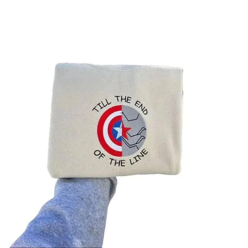 Till the end of the line Embroidered sweatshirt; Cotton Casual embroidered crewneck T-Shirts, Hoodie | RetroVerseTees.com