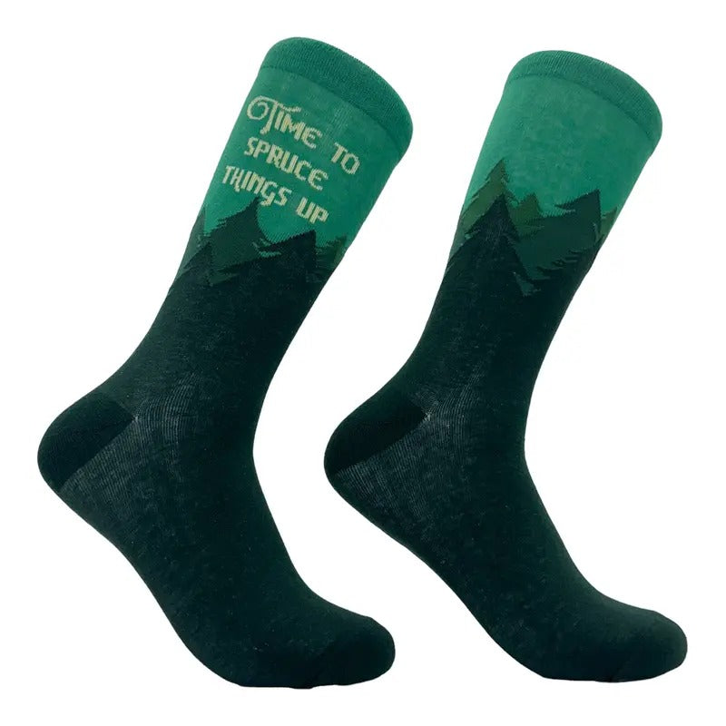 Time to Spruce Things Up Socks Funny Xmas Tree Joke Footwear Funny Graphic Socks Comfortable Fitted Spandex Cotton...