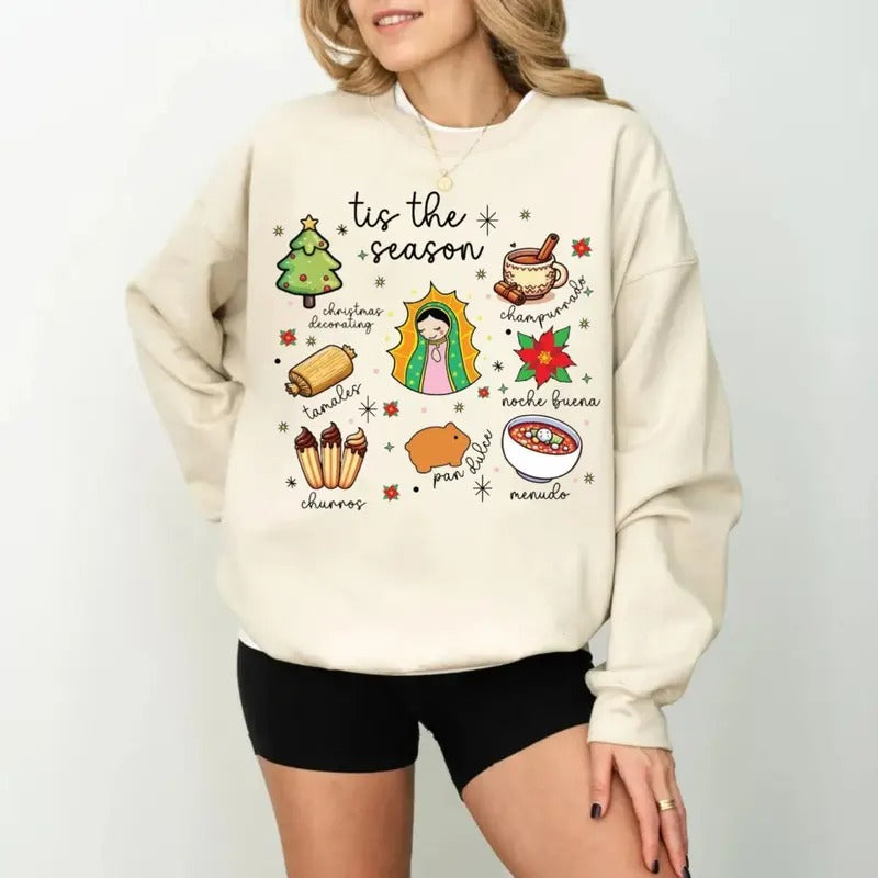Tis The Season Mexican Christmas Tshirt Sweatshirt Hoodie, Virgen De Guadalupe Feliz Navidad Shirt, Unisex Sweater...