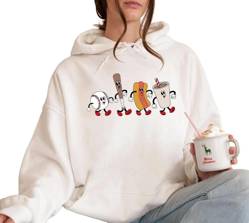 Tis The Season Shirt, Baseball Hot Dog Coke Cartoon Hoodie, Sweatshirt | RetroVerseTees.com