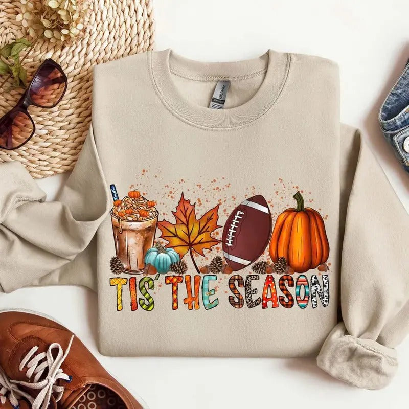 Tis The Season Sweatshirt, Fall Pumpkin Shirt, Football Shirts For Women, Women Fall Tees, Fall Season Shirts, Cute...