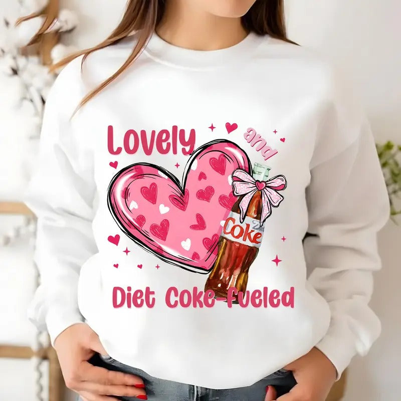 To Be Lovely & Diet Coke, Valentine's Day Sweatshirt, Coffee Valentine Heart Sweatshirt, Valentine Coquette Bow Shirt,...