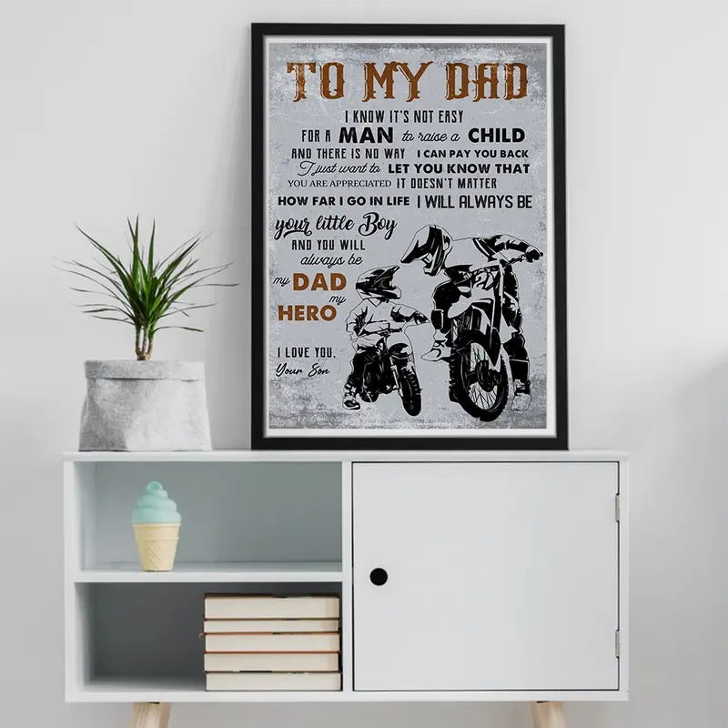 To My Dad From Mortocycle Sign Son Poster  No Frame, Dad Gift Ideas, Happy Father's Day, Father's Day Canvas, Dad Gift...