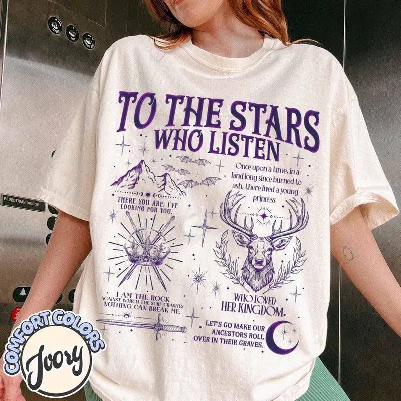To the Stars Who Listen Shirt, Acotar Velaris Shirt, Book Lover Gift, Fantasy Reader Gift, Night Court Shirt, Bookworm...