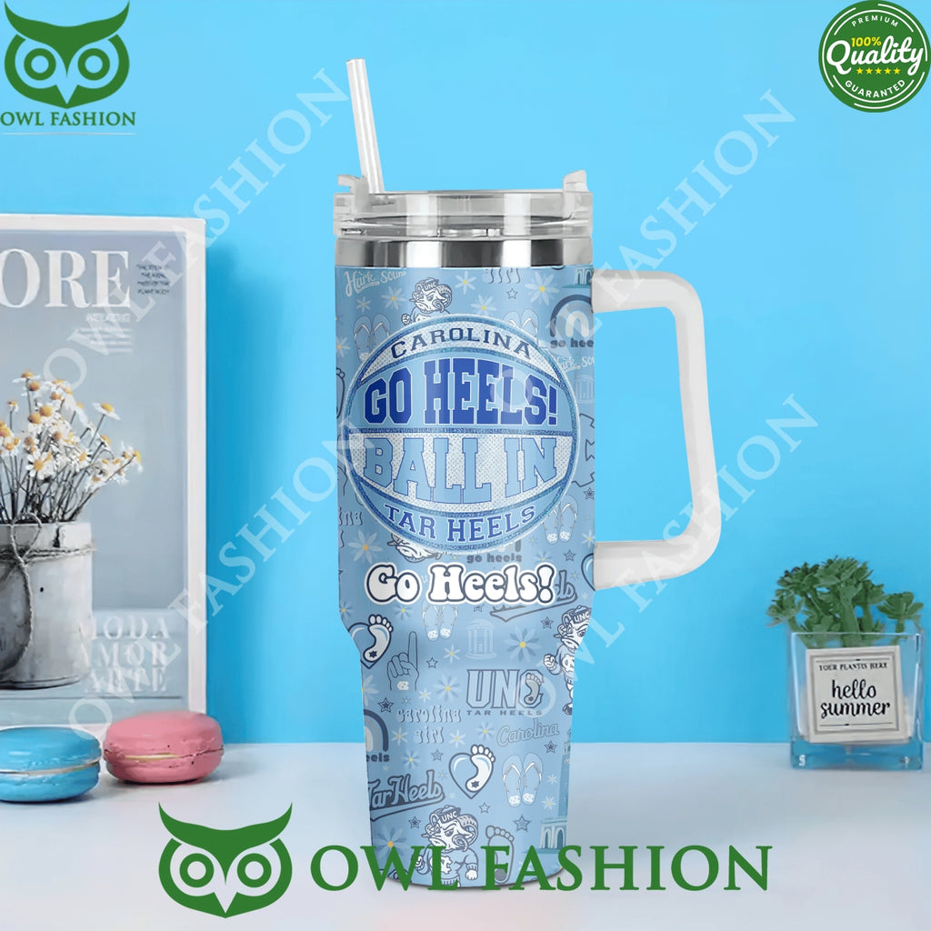 Custom Name UNC Go Heels Ball In Blue Tumbler Cup