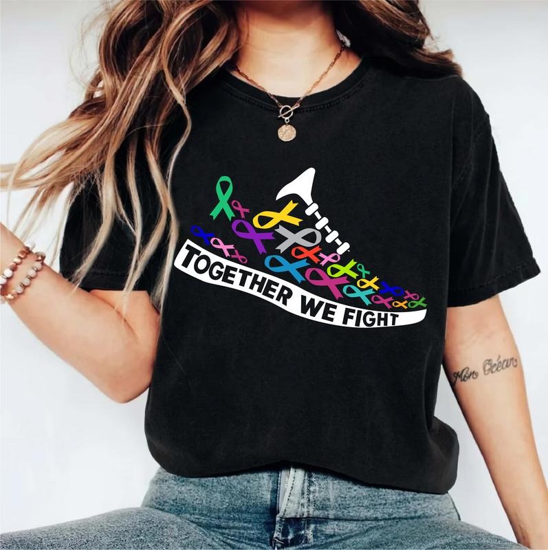 Together We Fight Running Shoes Shirt, Unisex World Cancer Day T-shirt, Multiple Colors All Cancers Shirt, Cancer...
