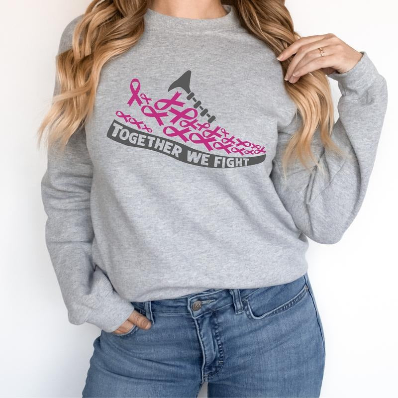 Together We Fight Running Shoes Sweatshirt, Breast Cancer Awareness Hoodie, Pink Ribbon Fighter Sweatshirt, Gift Cancer...