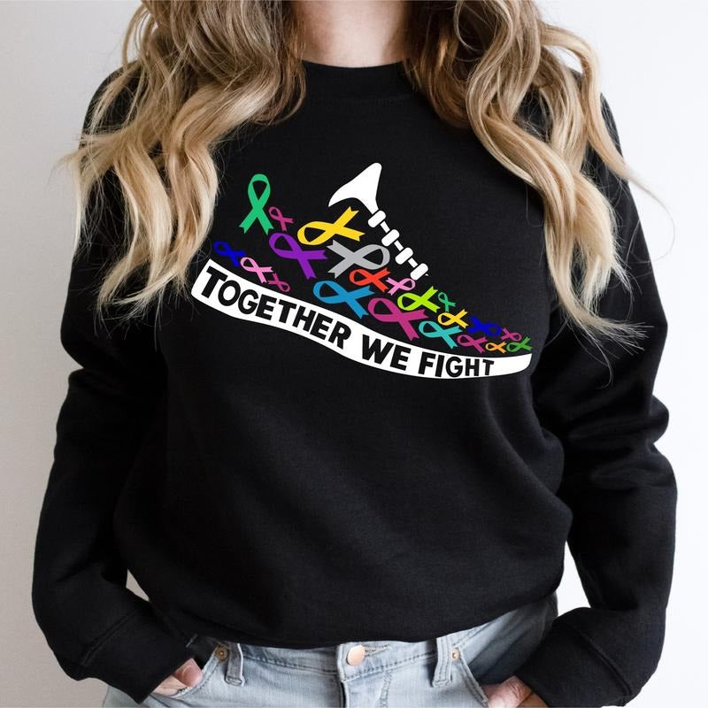 Together We Fight Running Shoes Sweatshirt, Unisex World Cancer Day Hoodie, Multiple Colors All Cancers Sweatshirt,...