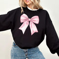 Toile de Jouy Pink Bow Sweatshirt, Coquette Girl Sweatshirt, Feminine Floral Bow Crewneck, Pink Ribbon Soft Girl Girly...